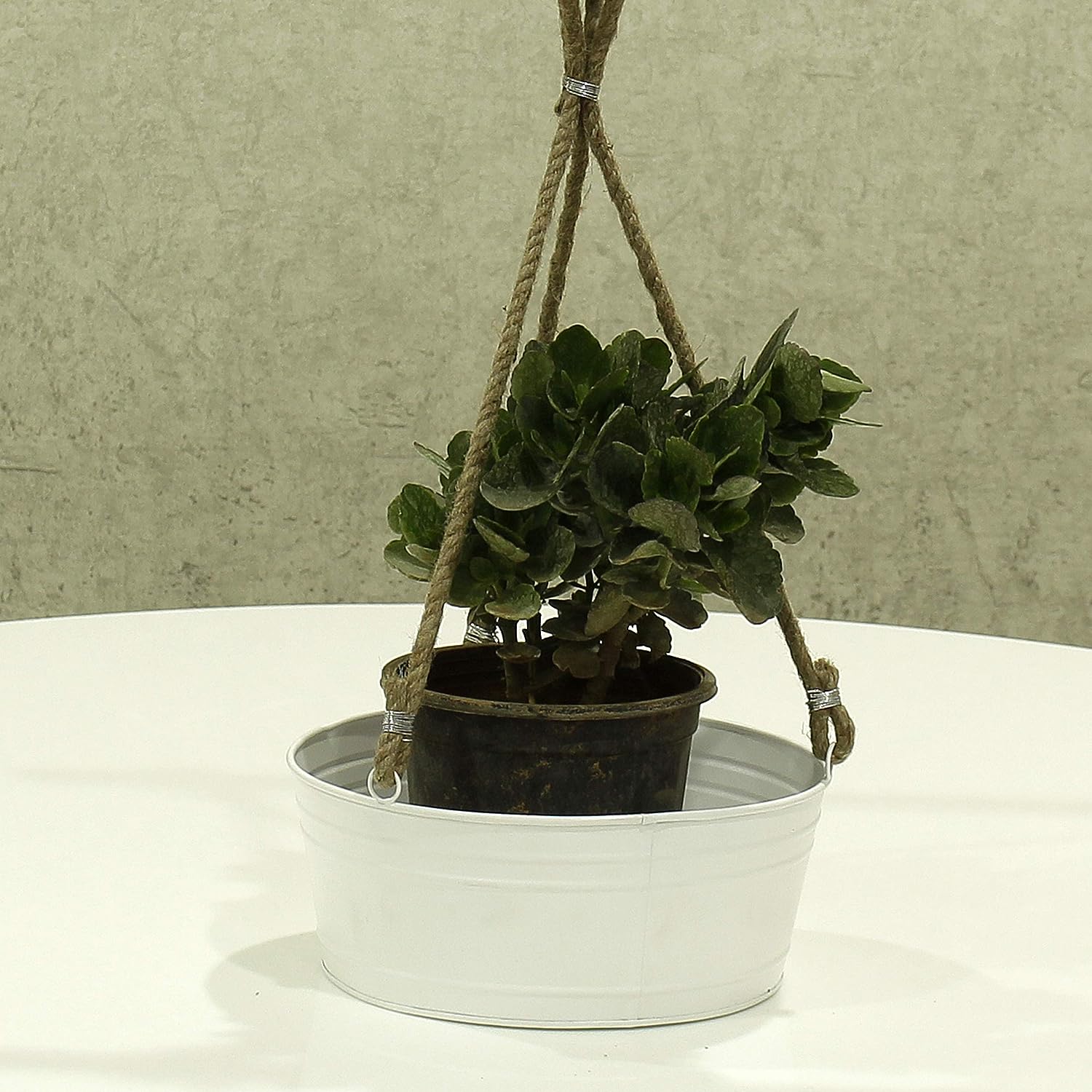 Craftter Set of 2 White Color Metal Hanging Planers Pendant Plant Pot Balcony Plant Stand