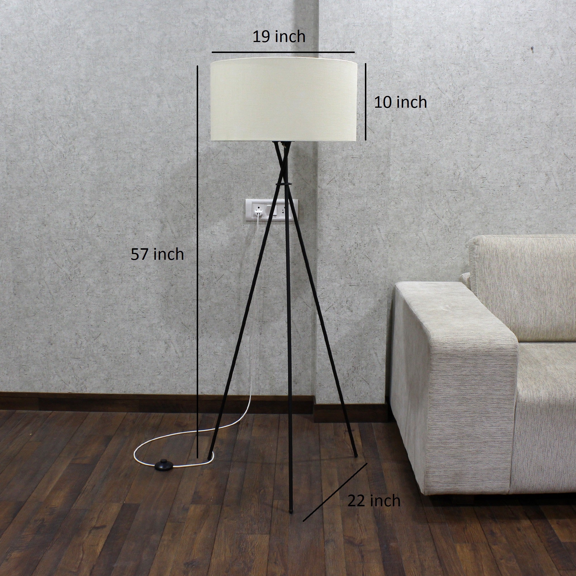Craftter Textured Metal Tripod Floor Decorative Standing Night Lamp (Off White)
