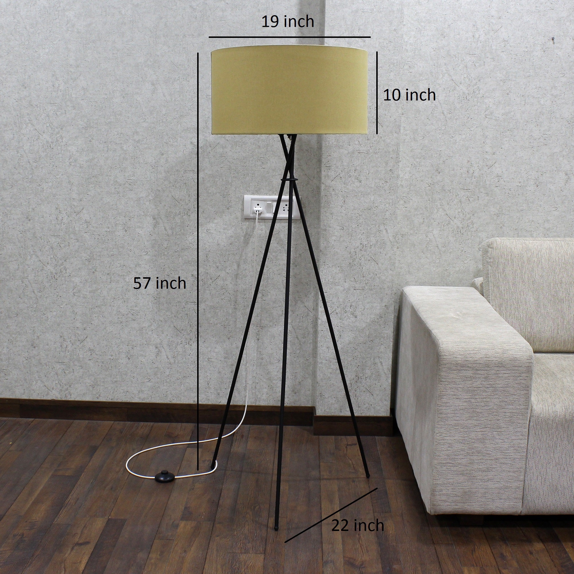 Craftter Textured Matka Silk Metal Tripod Floor Decorative Standing Night Lamp (Mehandi Green, 19 X 10 X 57 Inches)