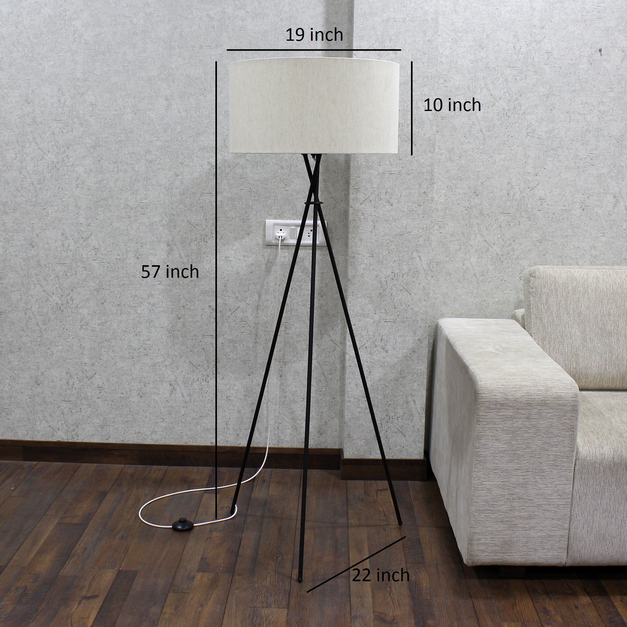 Craftter Metal Textured White Tripod Floor Night Lamp