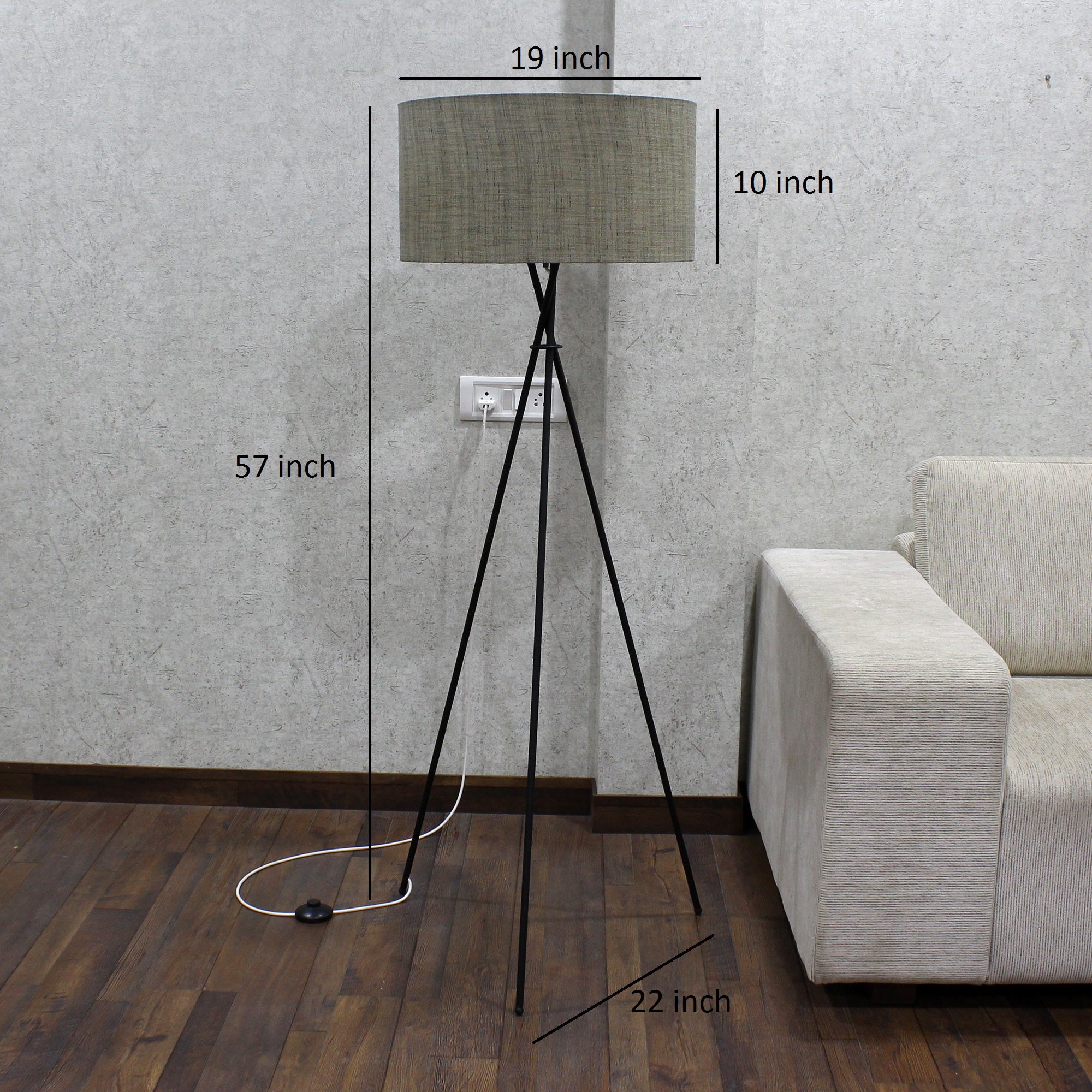 Craftter Dark Textured Khadi Fabric Metal Tripod Decorative Standing Night Lamp