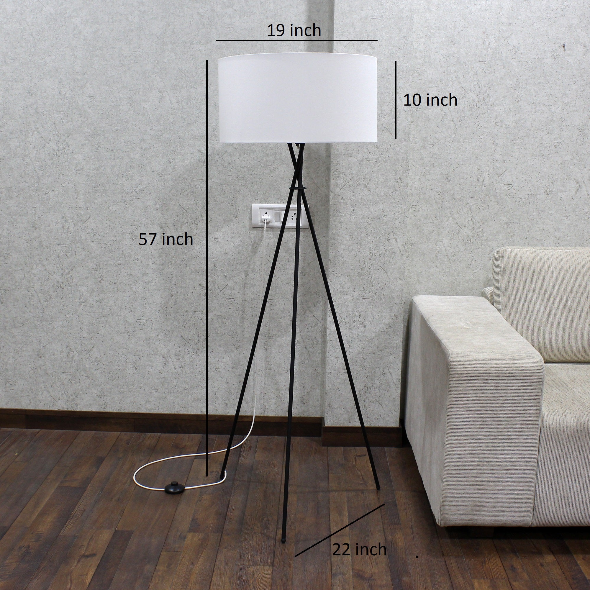 Craftter Plain White Metal Tripod Floor Decorative Standing Night Lamp