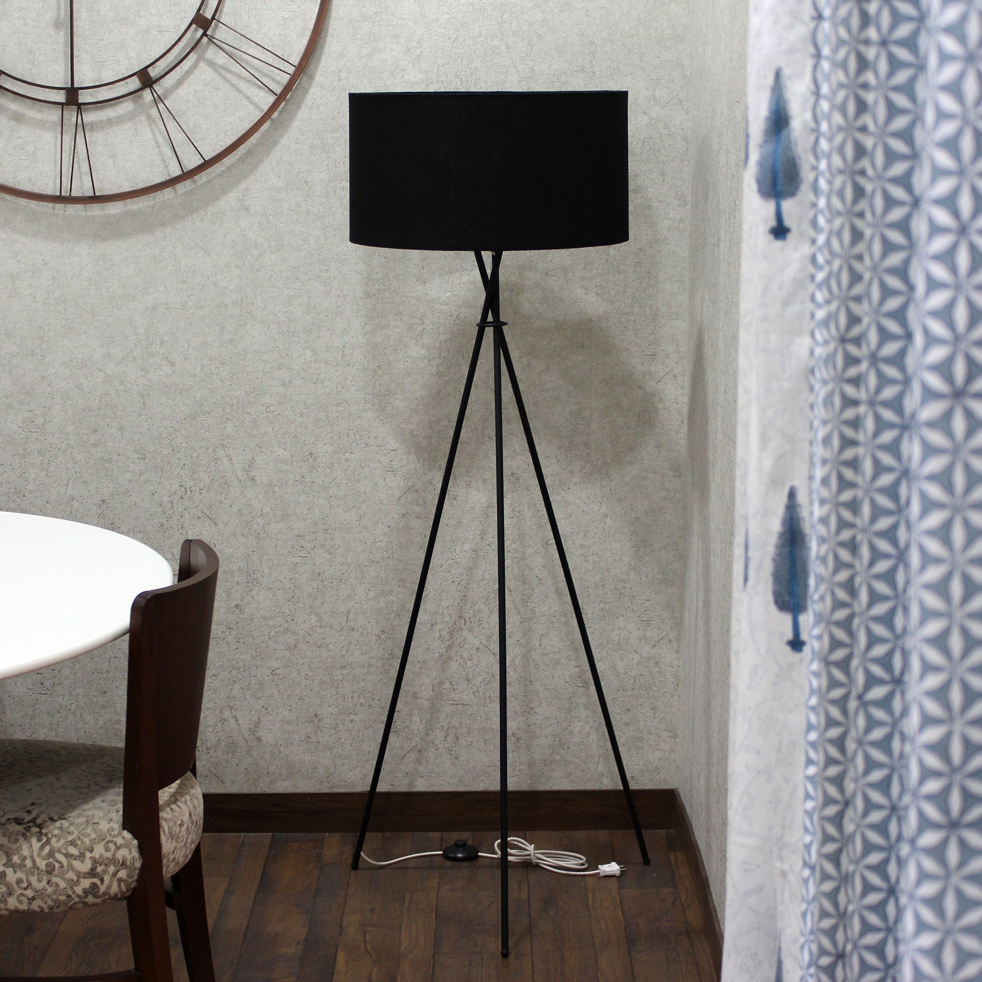 Craftter Metal Floor Lamp with Stand for Living Room, Bedroom, Home Office Decoration- 1 Lamp Shade Handloom Fabric, 19 inch Diameter, Black (Base, Holder, Wire, On/Off Foot Switch)