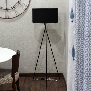 Craftter Metal Floor Lamp with Stand for Living Room, Bedroom, Home Office Decoration- 1 Lamp Shade Handloom Fabric, 19 inch Diameter, Black (Base, Holder, Wire, On/Off Foot Switch)