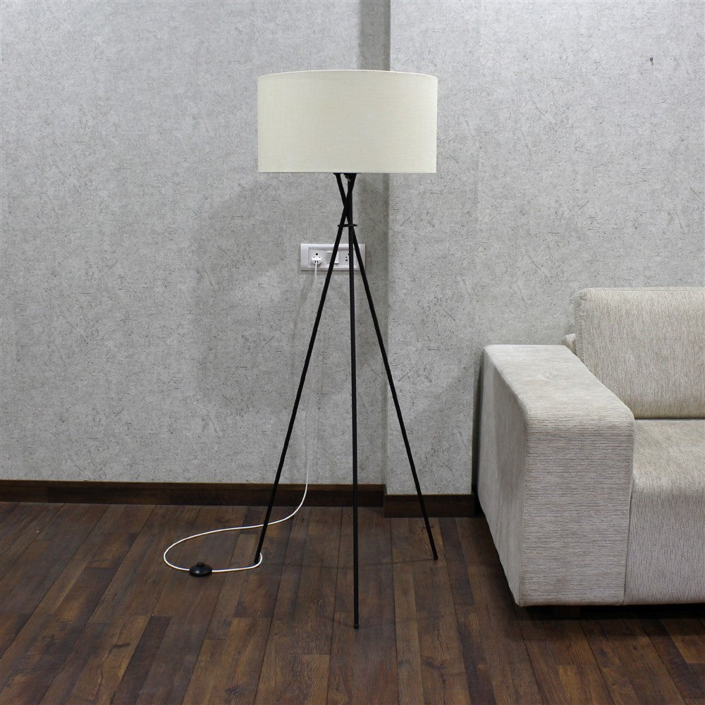 Craftter Textured Metal Tripod Floor Decorative Standing Night Lamp (Off White)