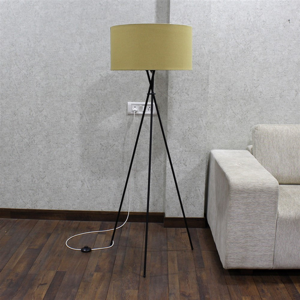 Craftter Textured Matka Silk Metal Tripod Floor Decorative Standing Night Lamp (Mehandi Green, 19 X 10 X 57 Inches)