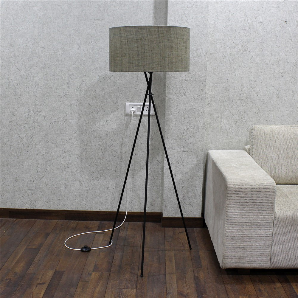 Craftter Dark Textured Khadi Fabric Metal Tripod Decorative Standing Night Lamp