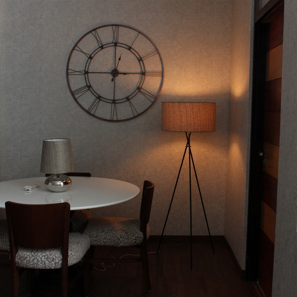 Craftter Dark Textured Khadi Fabric Metal Tripod Decorative Standing Night Lamp