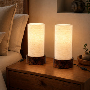 Craftter Off White Cylinder Table Lamp for Living Room | Bedside Night Lamp with Wooden Base & Fabric Shade | Home & Office Décor Lighting (Pack Of 2)