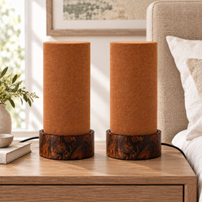 Craftter Brown Cylinder Table Lamp for Living Room | Bedside Night Lamp with Wooden Base & Fabric Shade | Home & Office Décor Lighting (Pack of 2)