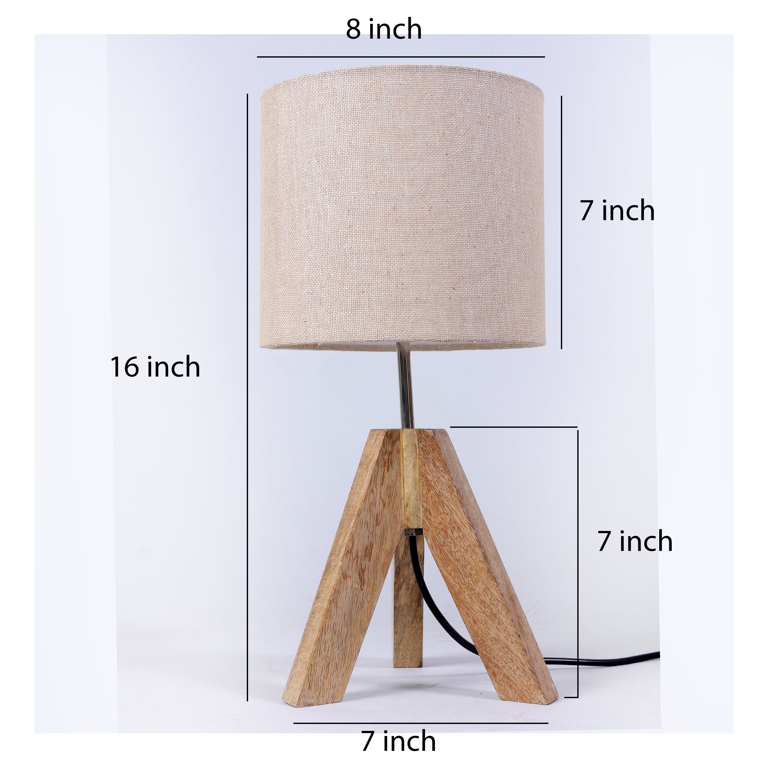 Craftter Beige Color Fabric Shade Wooden Tripod Table Lamp, Small Cute Bedside Lamp with Linen Red Lampshade, Nightstand Lamp for Nursery, Bedroom,