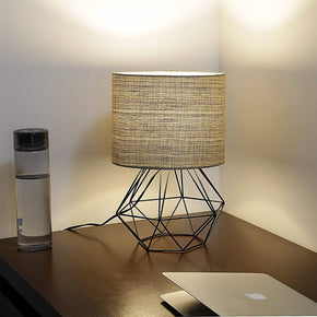 Craftter Textured Khadi Fabric Shade Black Diamond Metal Base Decorative Night Bedside Small Table Lamp