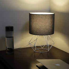 Craftter Textured Black Fabric Shade White Diamond Metal Base Decorative Night Bedside Small Table Lamp