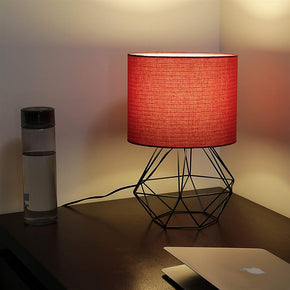 Craftter Red Fabric Shade Black Diamond Metal Base Decorative Night Bedside Small Table Lamp