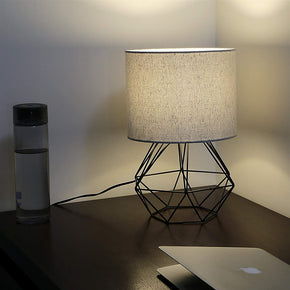 Craftter Khadi Grey Fabric Shade Black Diamond Metal Base Decorative Night Bedside Small Table Lamp