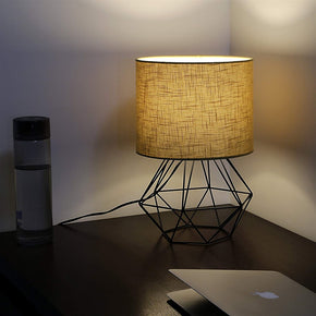 Craftter Textured Light Brown Fabric Shade Black Diamond Metal Base Decorative Night Bedside Small Table Lamp