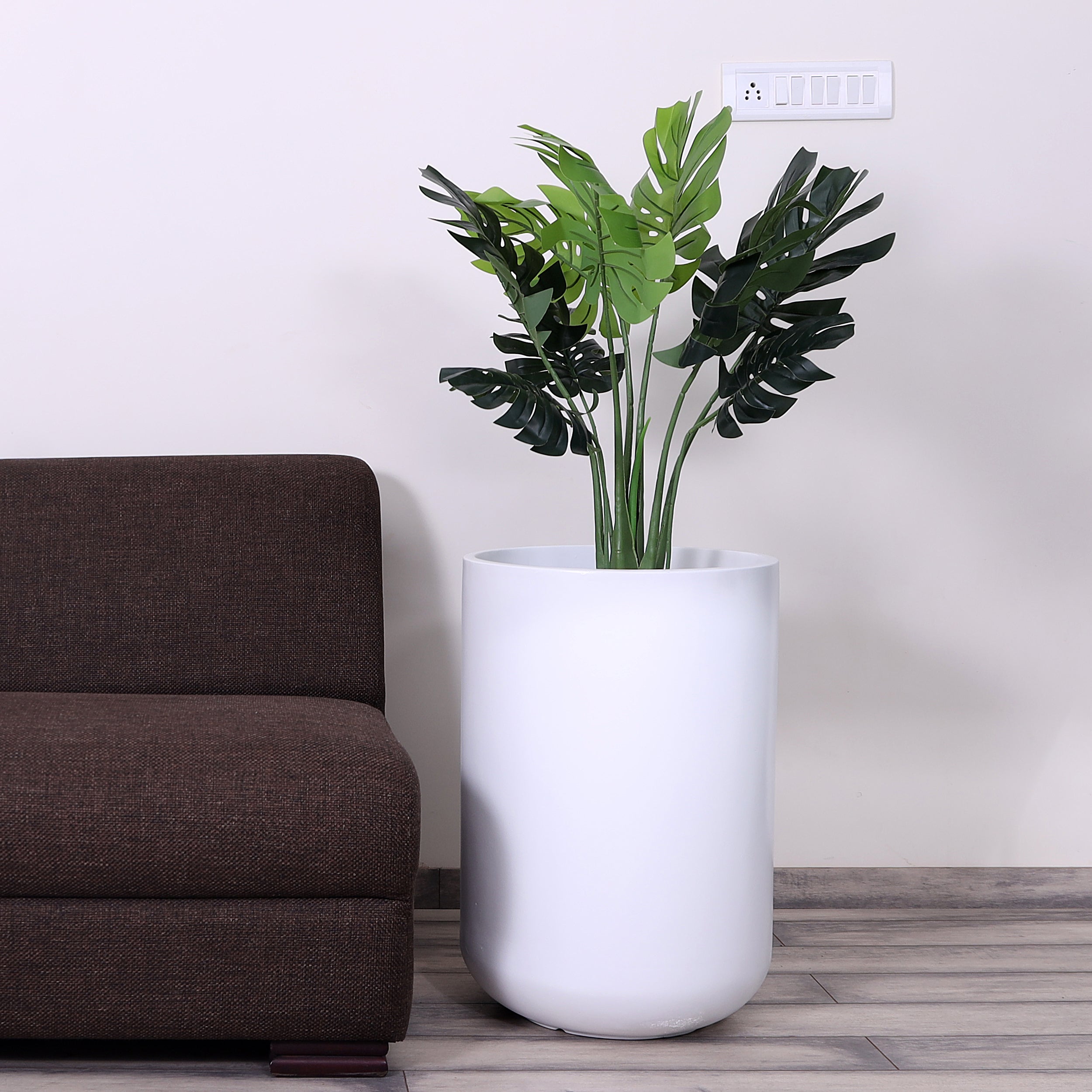 long white plant pot Craftter Long Cylindrica Shape White Color Fiberglass (Gamla) Planters Decorative Pots Light Weight