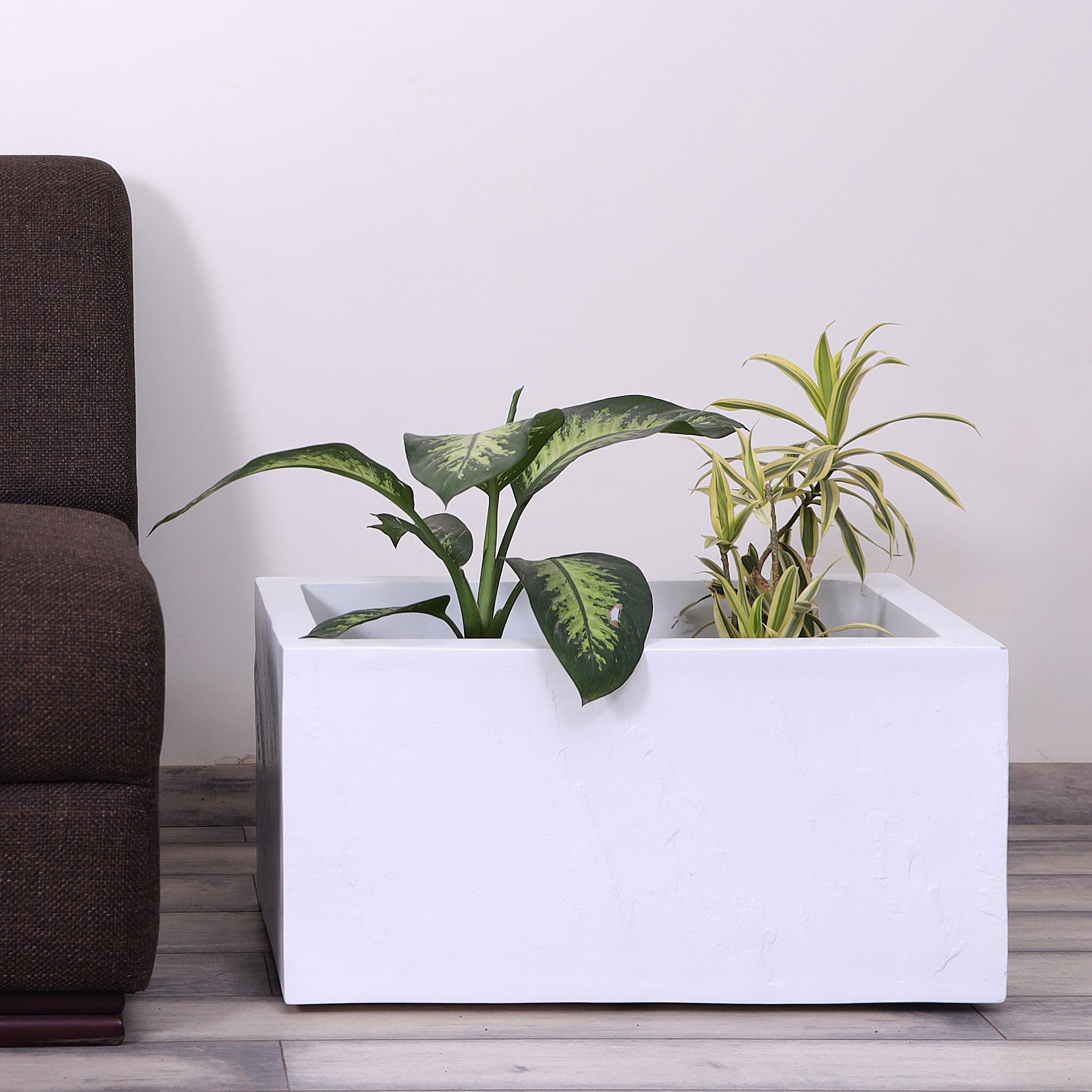 white rectangle plant pot Craftter Stone Finish Rectangle Shape White Color Fiberglass Planters Decorative Pots Light Weight