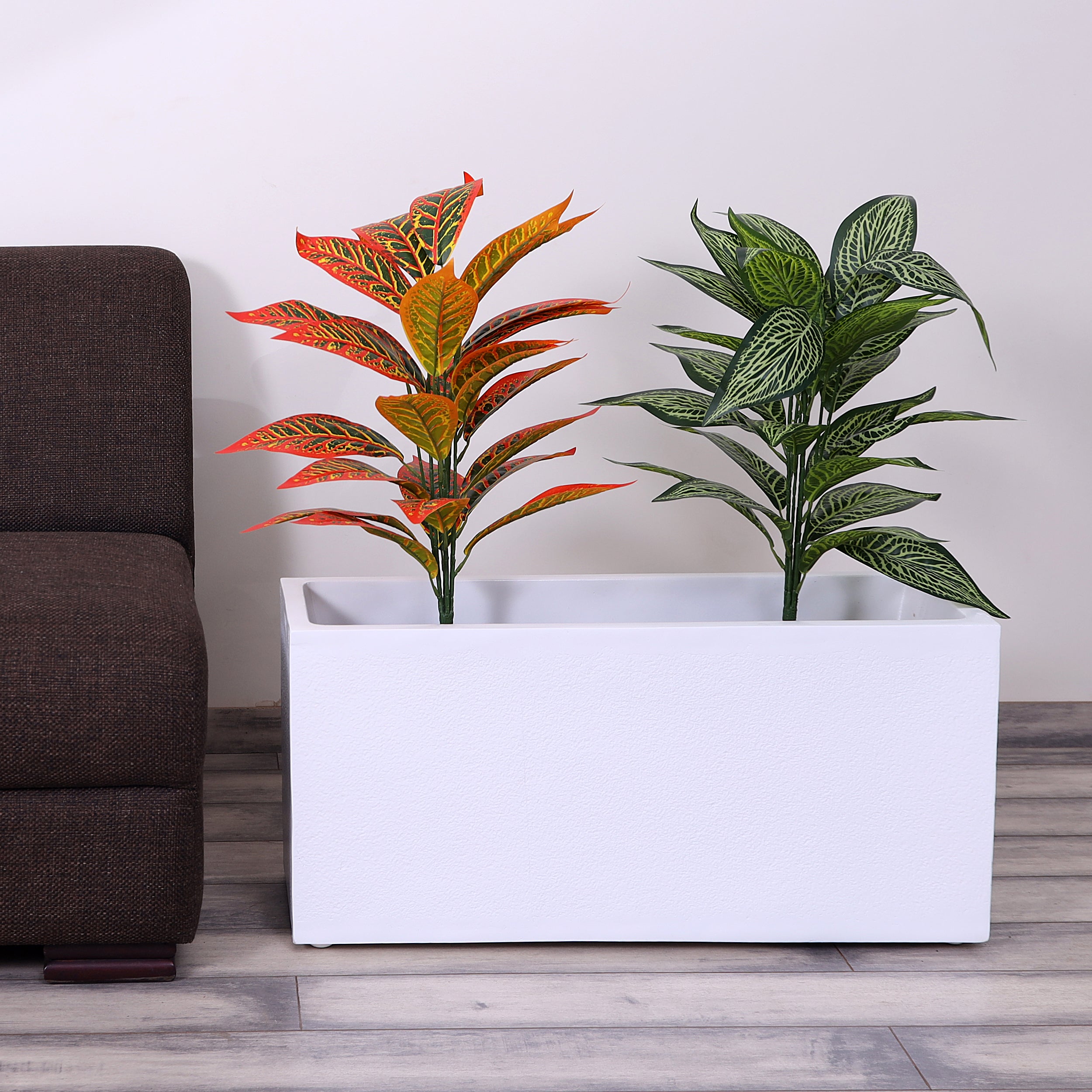 rectangular shaped plant pots Craftter Large Rectangle Shape White Color Fiberglass Planters (Gamla) Decorative Pots Light Weight