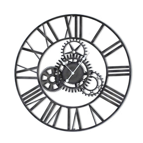 Craftter 60 inch Metal Wall Clock Roman Numericals and Gear Design Antique Grey Finish Extra Extra Large Live Metal Wall Clock