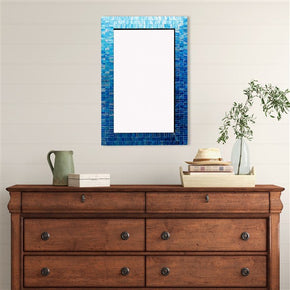 Craftter Sea Blue Color Rectangle Mosaic 20 X 30 inch Wall Mirror Decorative Hanging Mirror