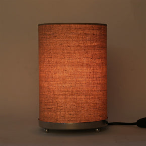 Craftter Handloom Matka Silk Brown Fabric Round Small Bedside Table Lamp