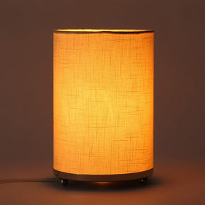 Craftter Handloom Textured Off White Fabric Round Small Table Lamp Bedside Table Light Night Lamp