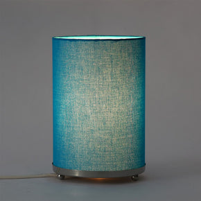Craftter Handloom Blue Fabric Round Small Table Lamp Bedside Table Light Night Lamp