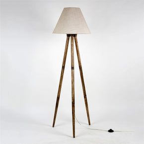 Craftter Textured Cone shape Off White Fabric Shade Wooden Tripod Floor Lamp Decorative Standing Light