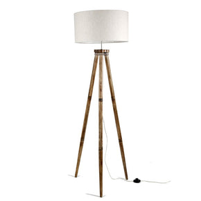 Craftter New Textured Drum Shape Off White Fabric Shade Wooden Tripod Floor Lamp Decorative Standing Light