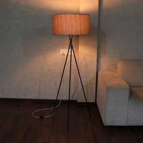 Craftter Dark Textured Khadi Fabric Metal Tripod Decorative Standing Night Lamp