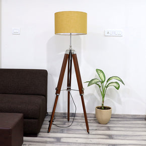 Craftter Wooden Large Floor Lamp with Tripod Stand- Home Office Decorative Adjustable Night Lamp, Electric Wired Led lamp, 16 inch Diameter, Pack of 1, Brown (Base, Holder, On/Off Foot Switch)