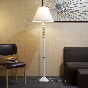 Craftter Textured Off White Fabric Shade Antique White Wooden Base Floor lamp Decorative Night Standing Lamp