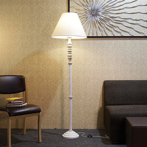 Craftter Textured Beige Fabric Shade Antique White Wooden Base Floor lamp Decorative Night Standing Lamp